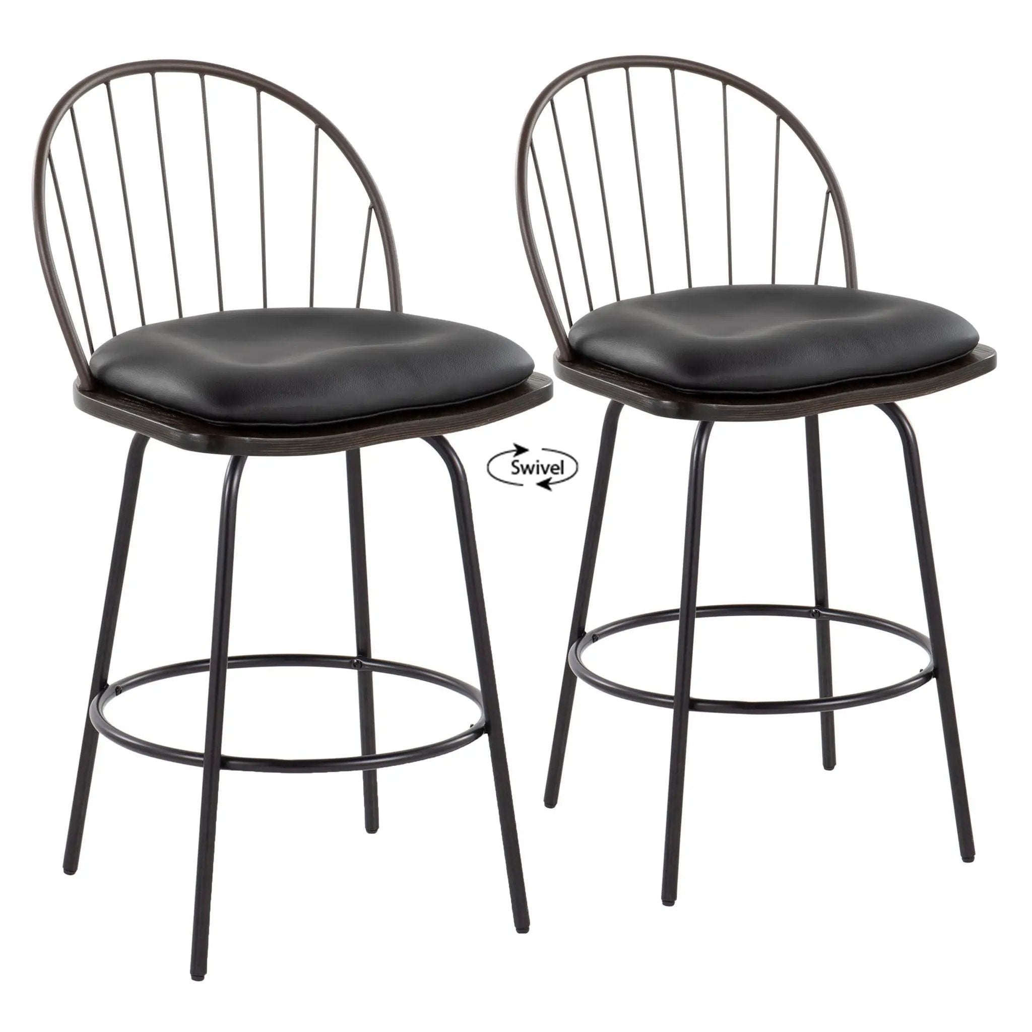 Riley - Claire Farmhouse Fixed Height Counter Stool With Swivel With Round Footrest (Set of 2) by Unique Piece Furniture