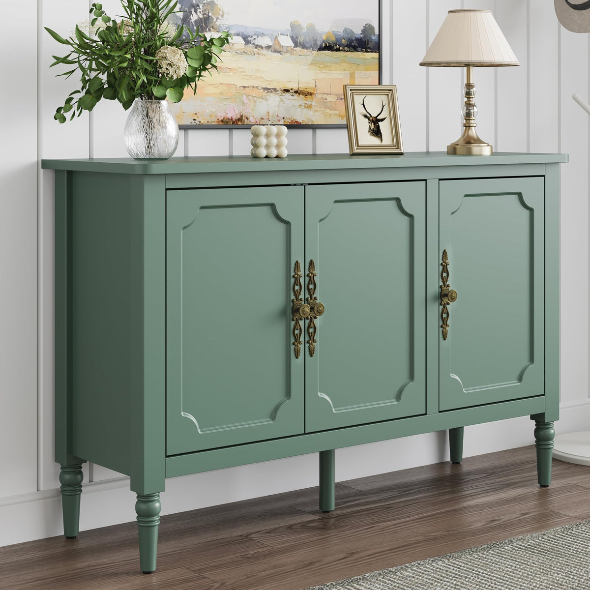 Mid-Century 3-Door Buffet Cabinet with Adjustable Storage - Natural Wood Finish