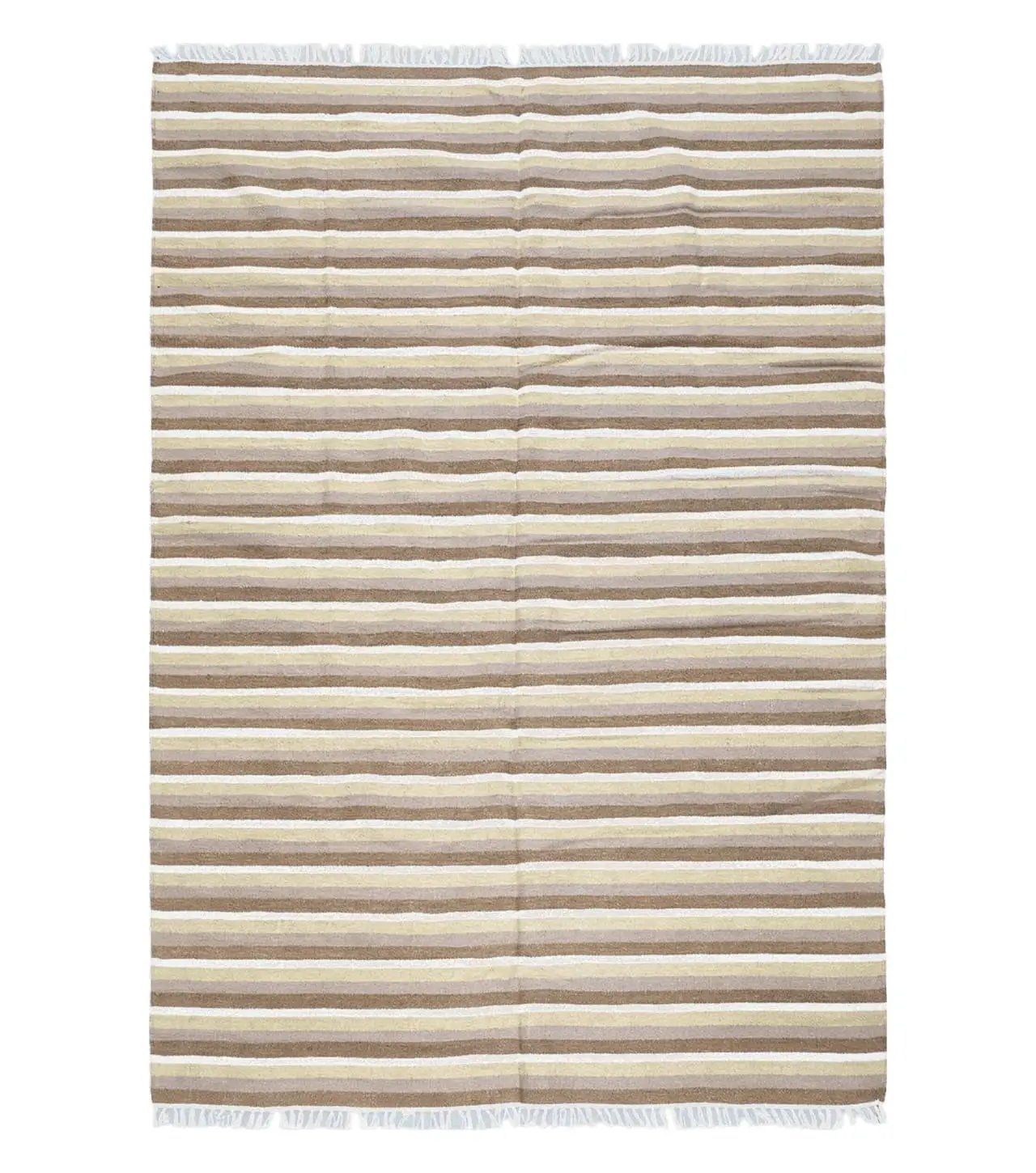 Indian Striped Blanket 6x9, Large Indo Kilim Area Rug, Earthern Tones Woolen Hand-Woven Flatweave South American Style Queen Size Bedspread by Jewel Rugs