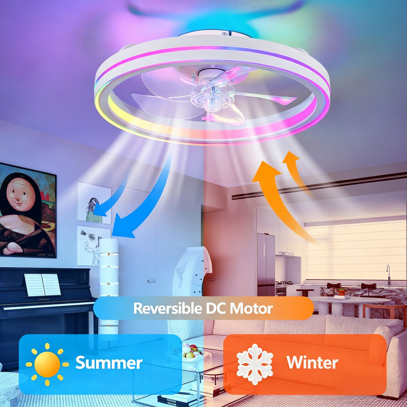 RGB Ceiling Fan with Lights, 19'' Smart LED Bladeless Chandelier Fan by HouseOfZazla