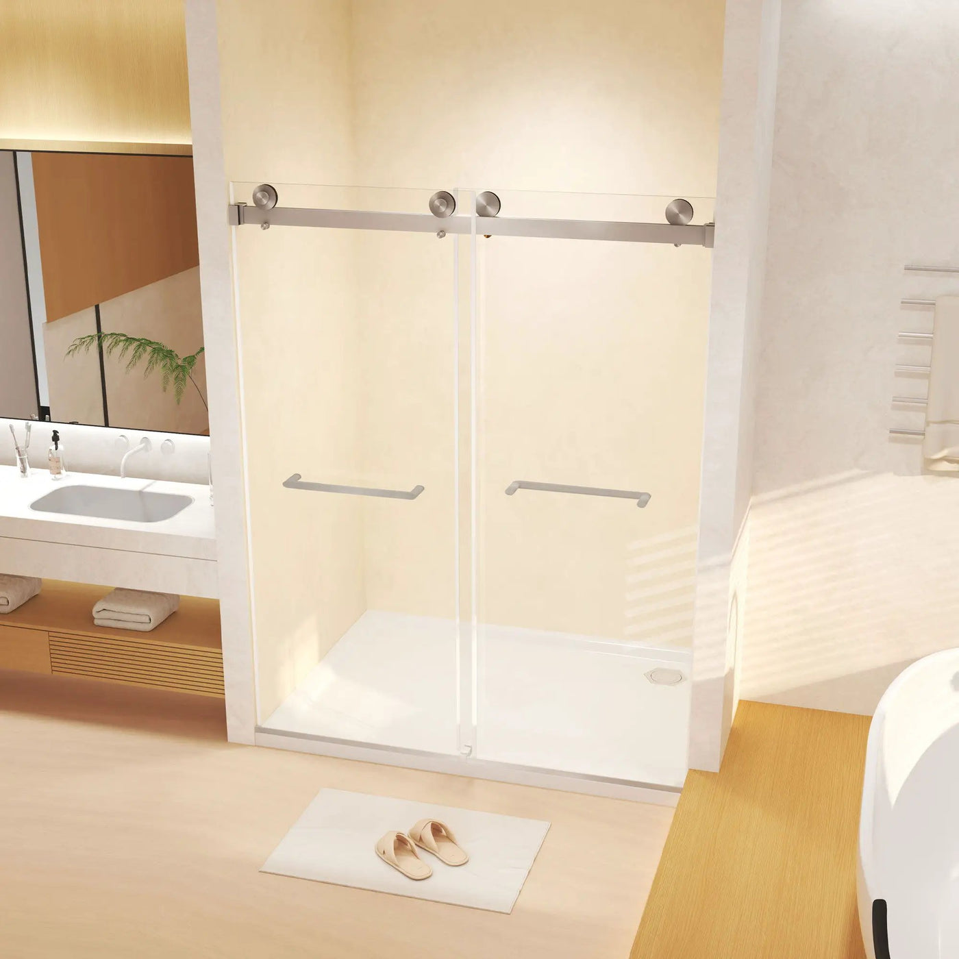 Frameless Double Sliding Shower Door by HouseOfZazla