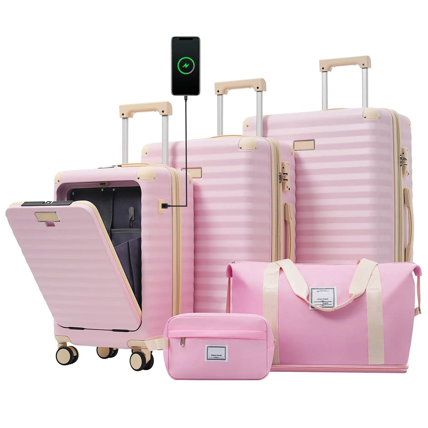 Deluxe 5-Piece Hard-Side Luggage Set with USB and TSA Locks by HouseOfZazla