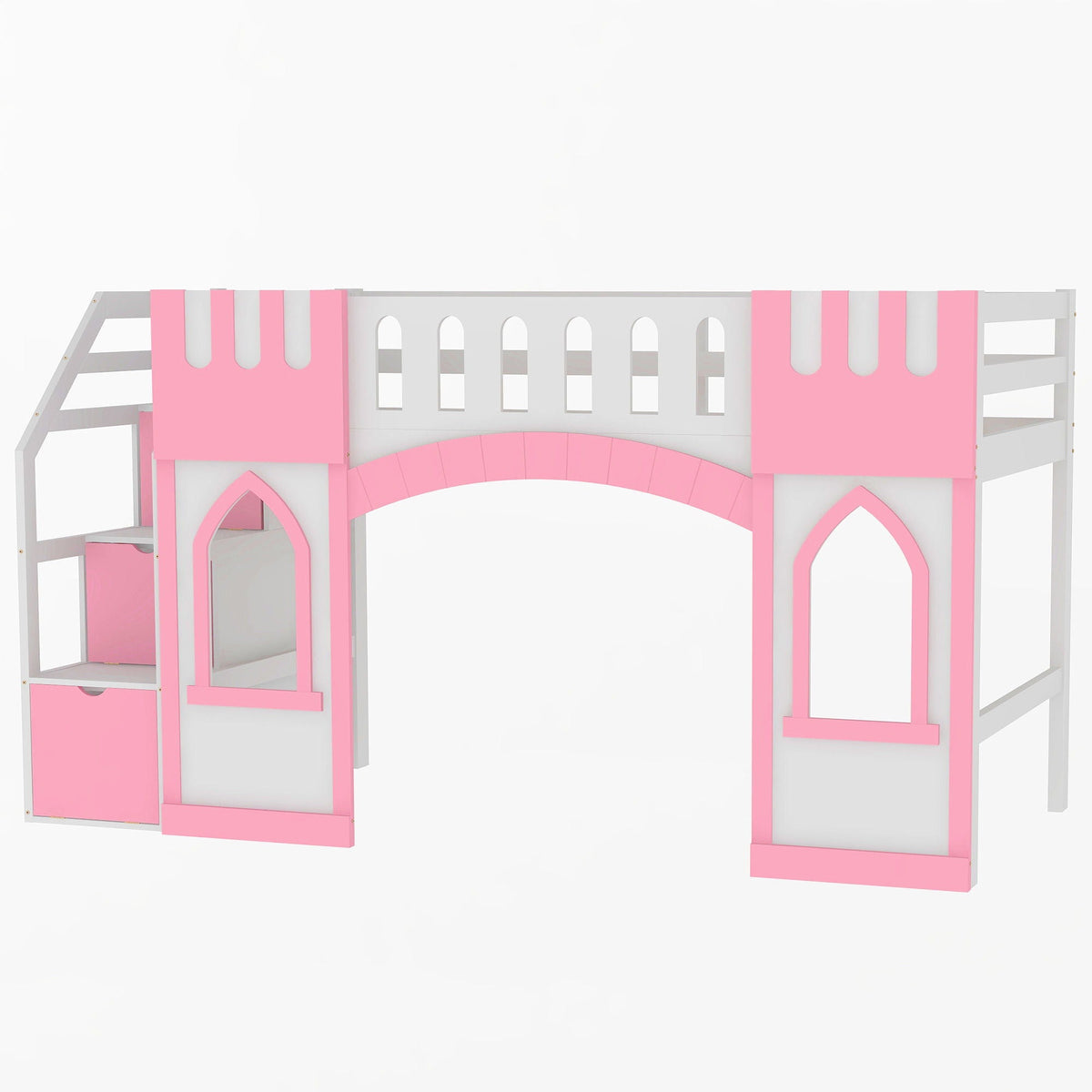 Loft Bed With Storage Staircase and Windows - Twin Size