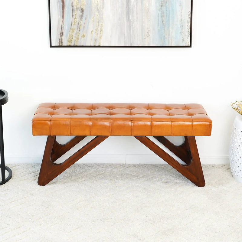 Mia - Bench With Buttons - Brown / Rustic by HouseOfZazla
