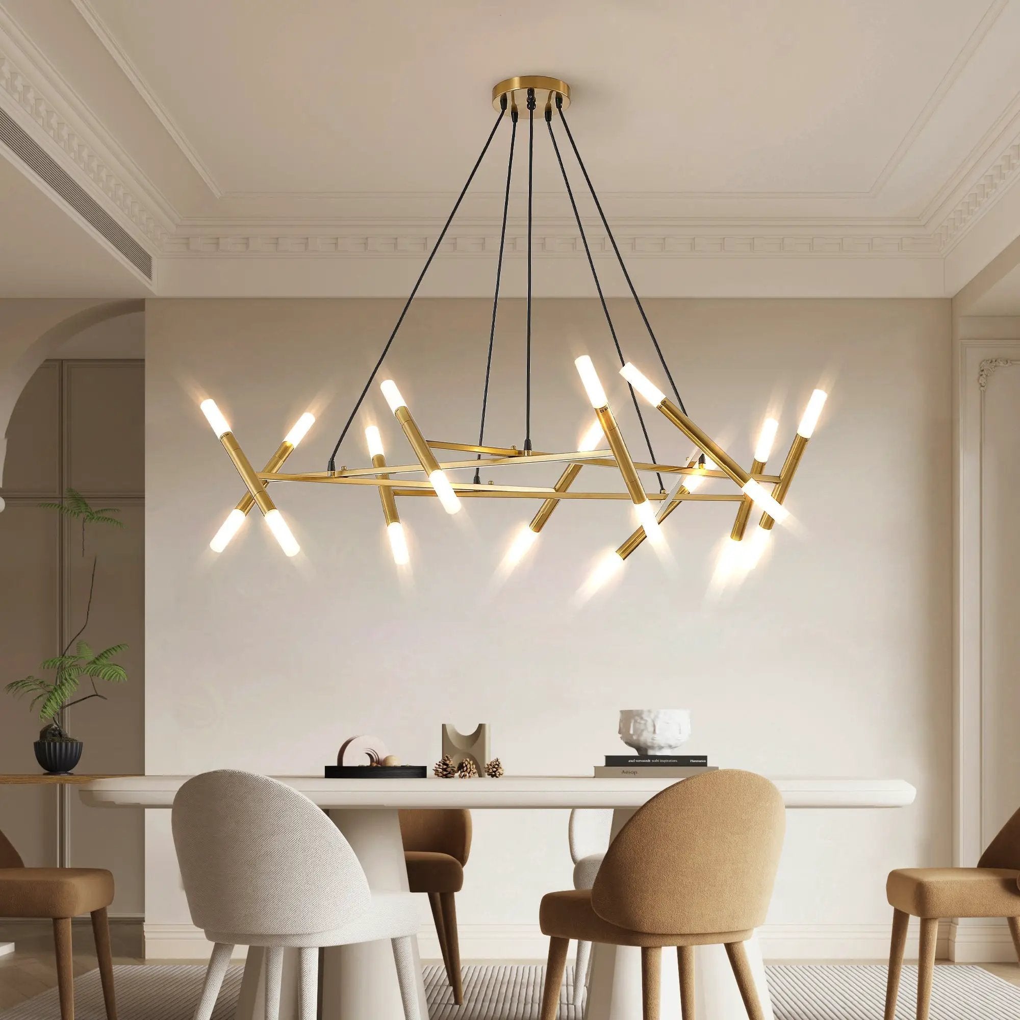 41' Golden Modern Chandelier Light Fixture with Branch Design by HouseOfZazla