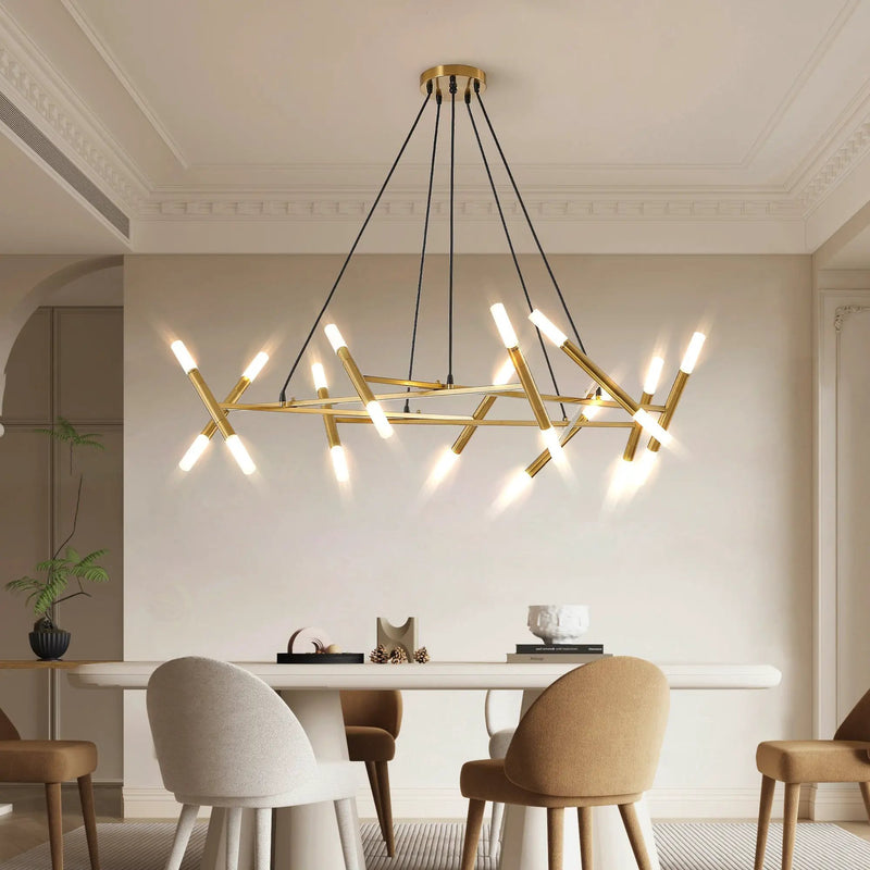 41' Golden Modern Chandelier Light Fixture with Branch Design by HouseOfZazla
