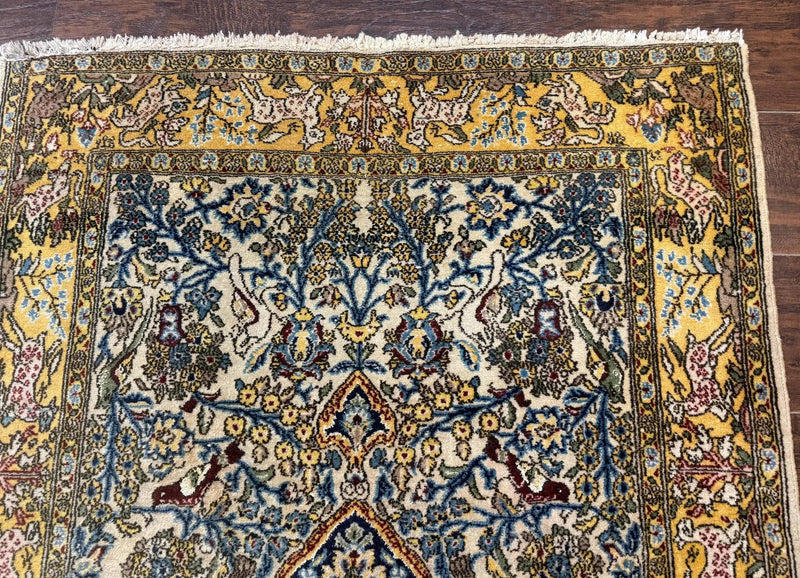 Persian Qum Tree of Life Rug 3.5 x 5.5, Animal Pictorials, Kork Wool with Silk Highlights by Jewel Rugs
