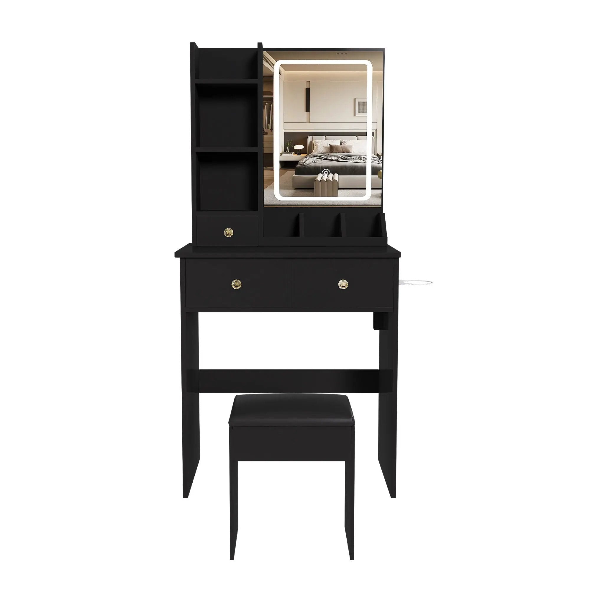 Modern Small Vanity Desk With 3 LED Lighting Modes, 3 Drawers by Unique Piece Furniture