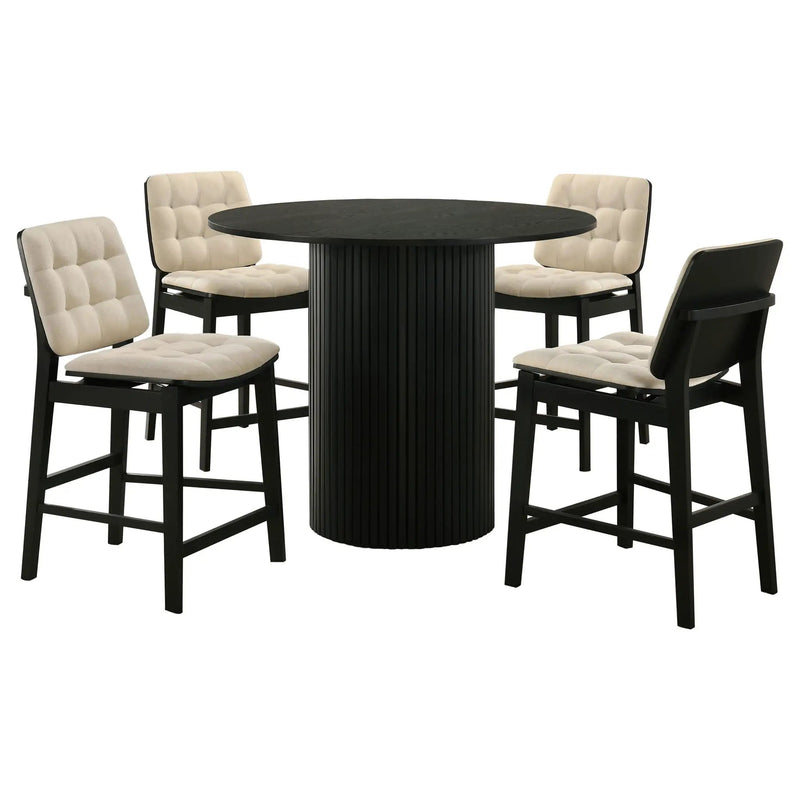 Hamlyn 5-piece Round Wood Counter Height Dining Set Cream and Black by Unique Piece Furniture