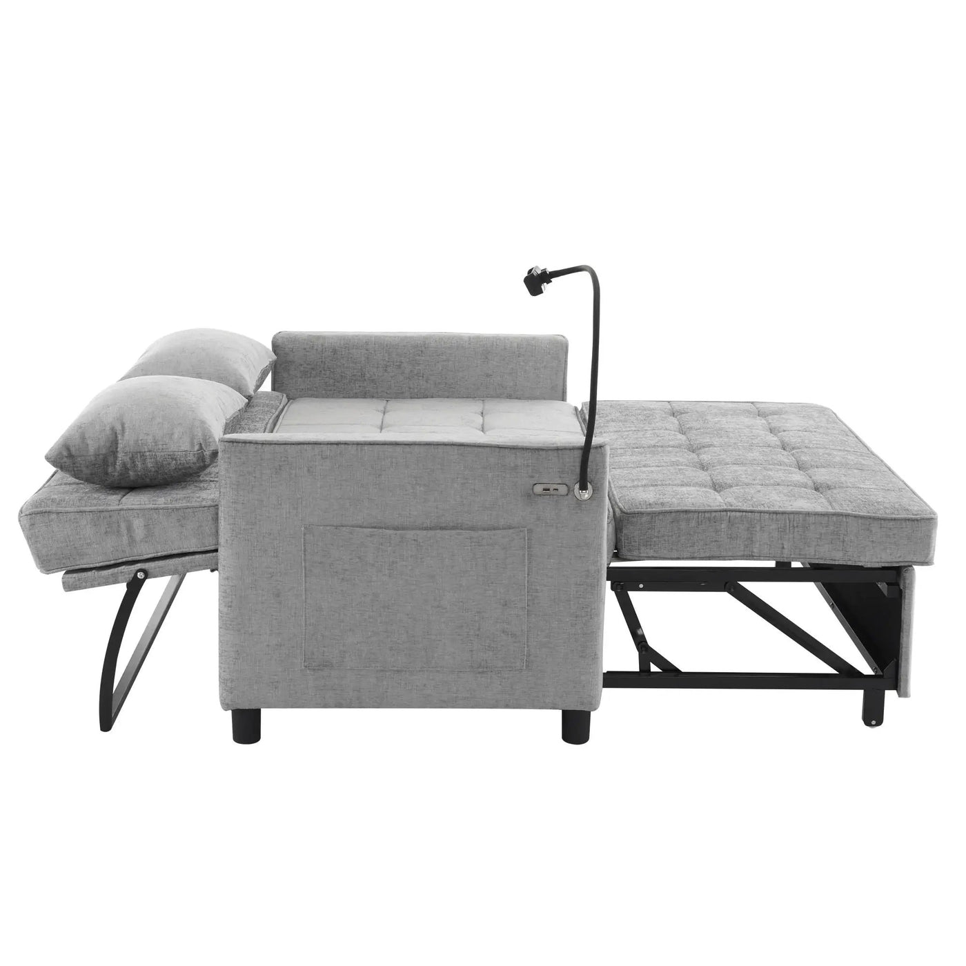 Pull-Out Sleeper Sofa With Reversible Backrest Cushion, Side Pockets, 2 USB Ports And A Phone Holder For Living Room by HouseOfZazla