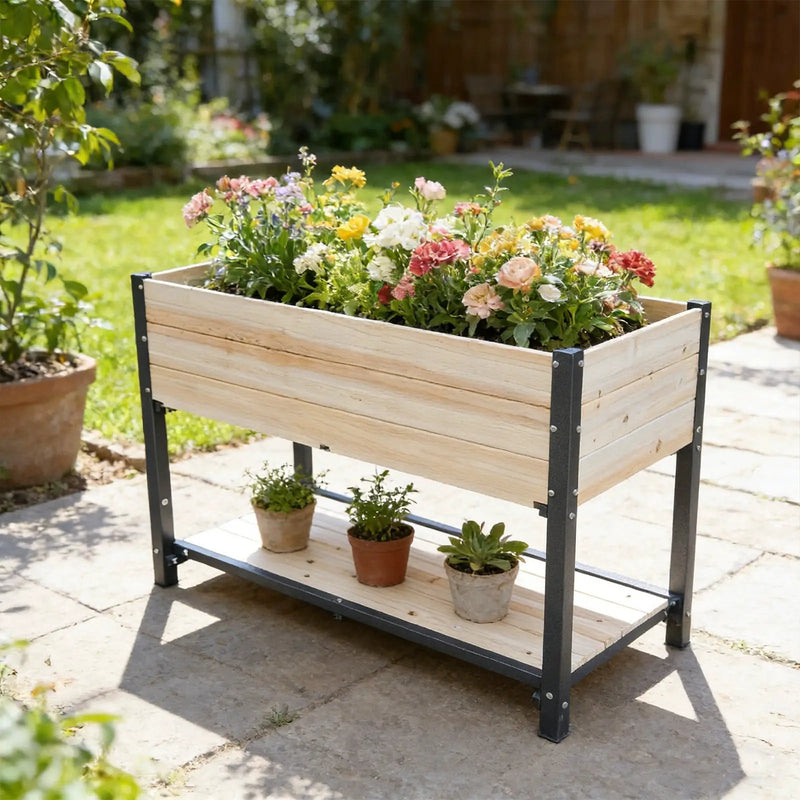 Solid Wood & Iron Frame Raised Garden Bed by HouseOfZazla