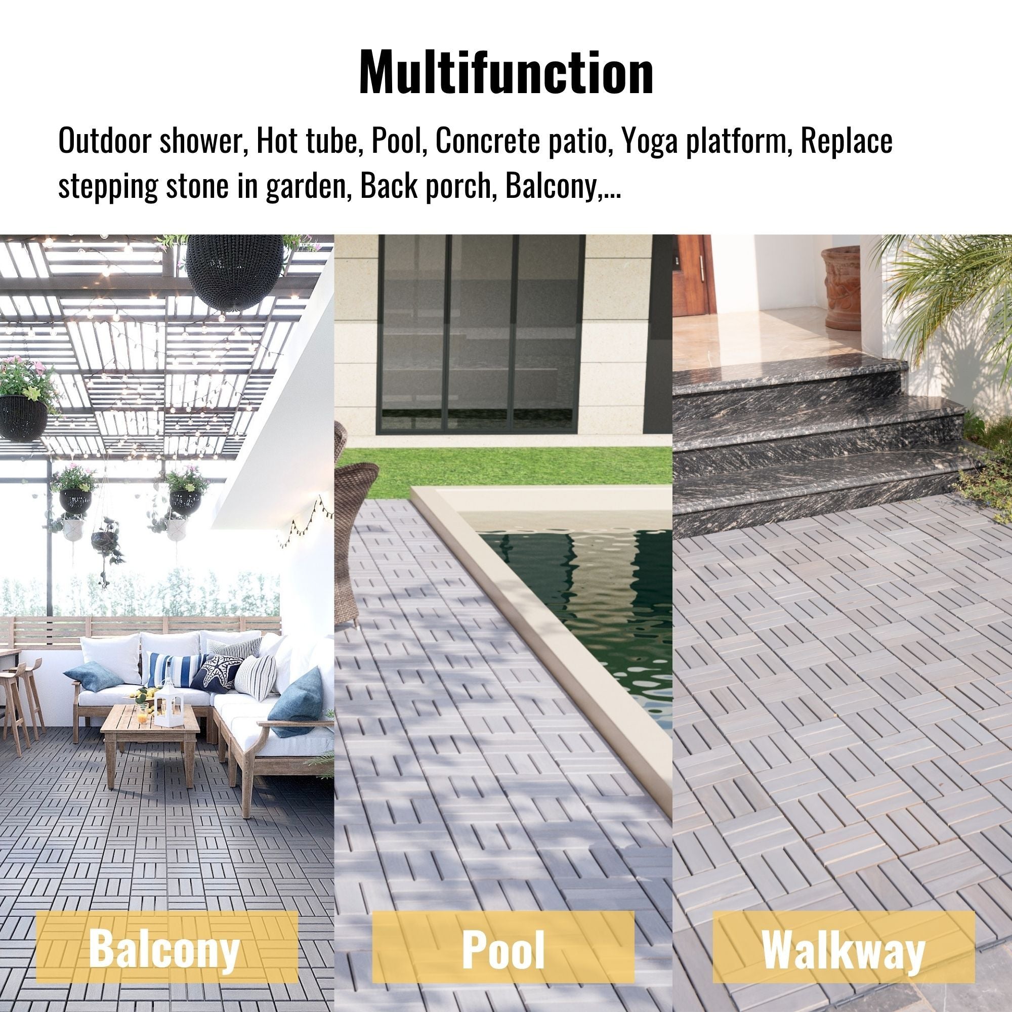 Acacia Wood Interlocking Deck Tiles Checker Pattern For Outdoor Flooring by HouseOfZazla