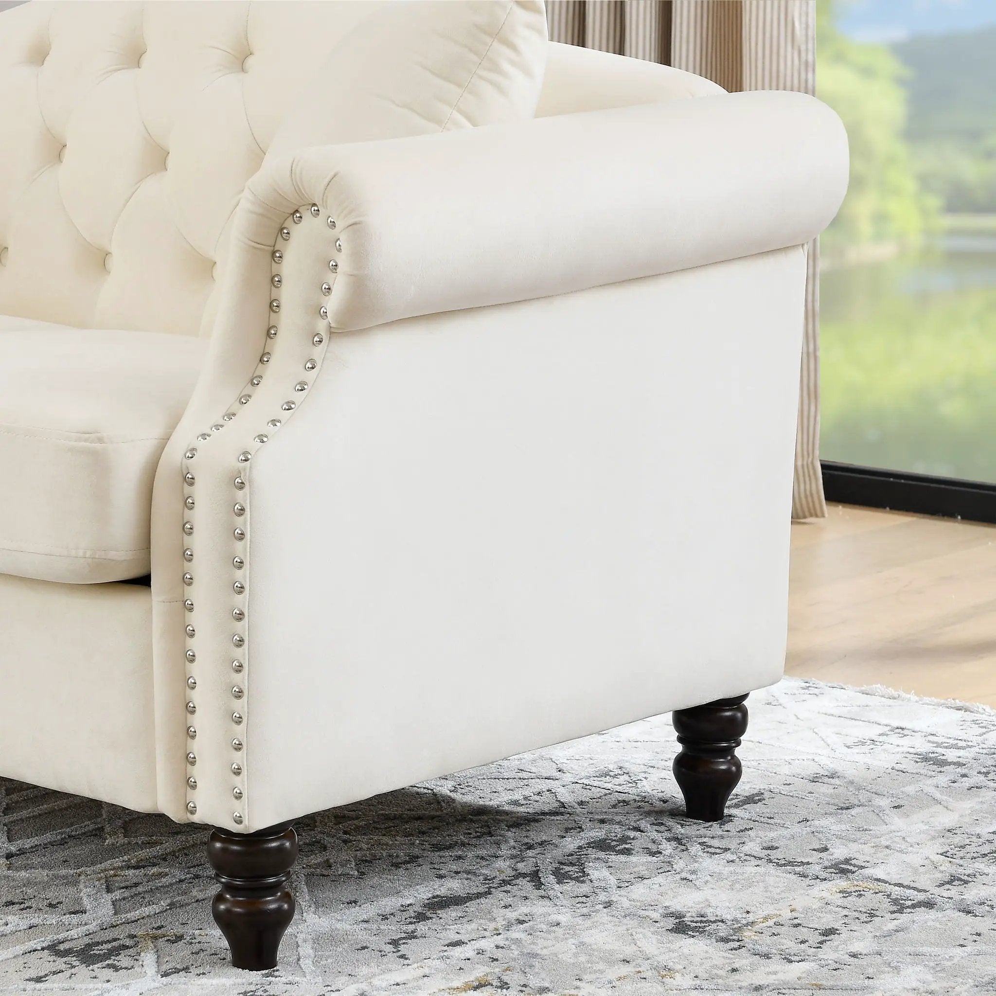 2 Seater Chesterfield Sofa With Rolled Arms And Nailhead Trim For Living Room by HouseOfZazla