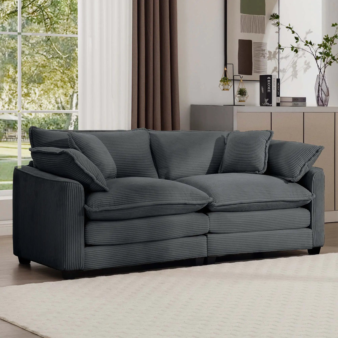 Modern 2 Seater With 4 Pillows, Upholstered Deep Seating Loveseat by HouseOfZazla