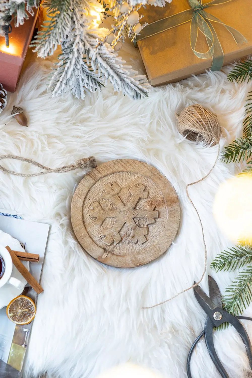 Wooden Hanging Circle With Snowflake Cut Decorative Hanging Christmas Tree Ornaments For Holiday Party Decorations (Set of 12) - Multi by HouseOfZazla