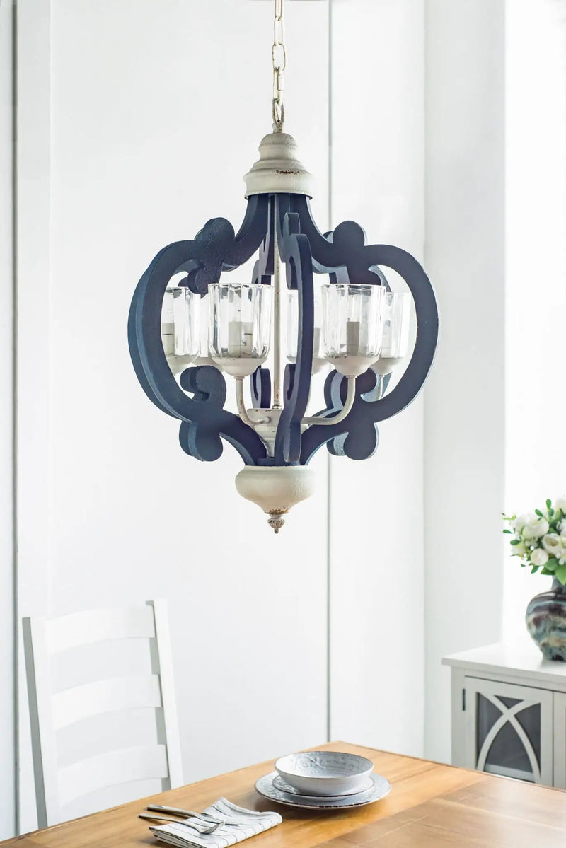 Wood Chandelier 6 Light Farmhouse Pendant Lighting Wood Hanging Light Fixture For Kitchen Living Dining Room, Bulb Not Included - Cream by Unique Piece Furniture