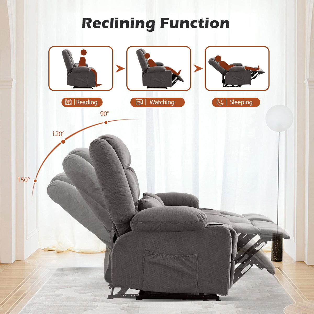 Manual Oversized Recliner Loveseat with Cup Holders - Grey or Blue, photo 6 of 10