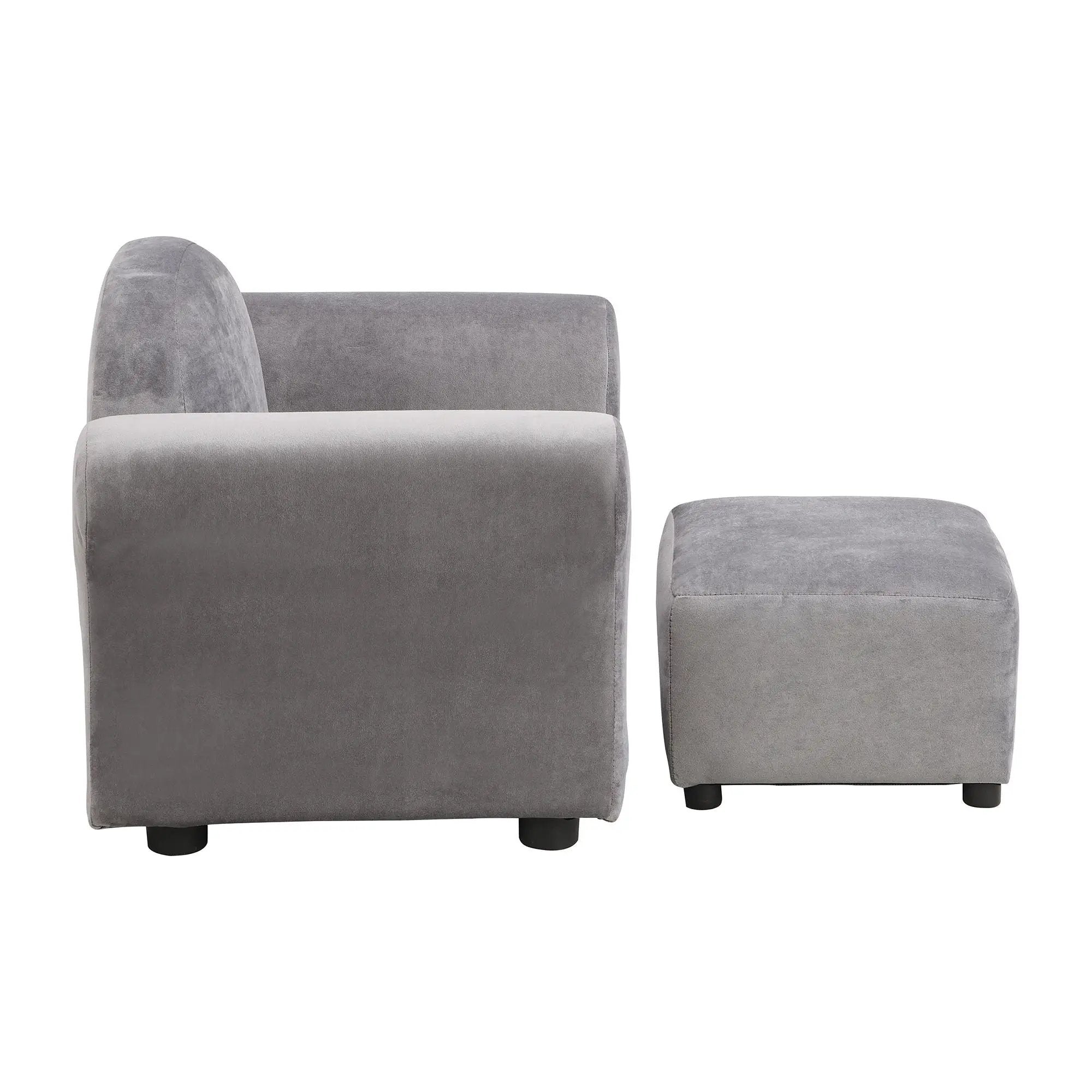 Kids Velvet Upholstered Chair With Ottoman For Comfortable Seating - Gray by Unique Piece Furniture