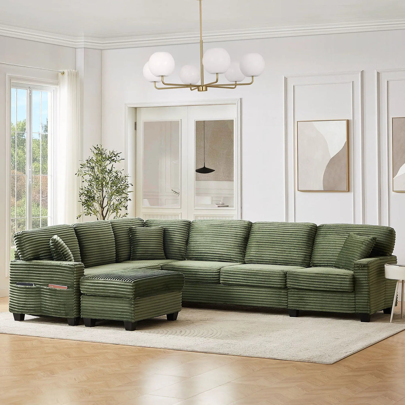 Upholstered U-Shaped Sectional Sofa With Movable Ottoman And Side Storage Pockets by HouseOfZazla