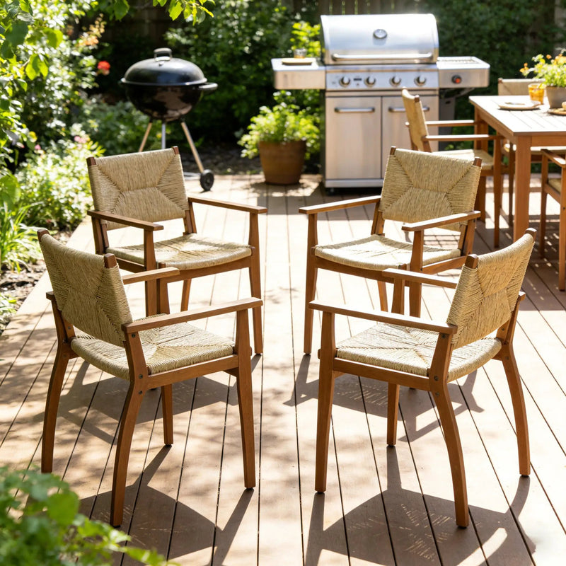 Durable Outdoor Dining Chair with Acacia Wood Frame and Wicker Seat by HouseOfZazla