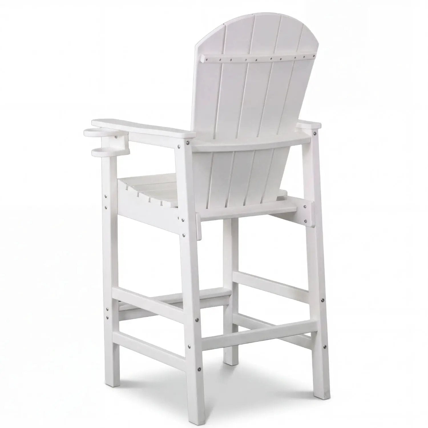 Outdoor Bar Height Adirondack Patio Chair With Cup Holder And Armrests All Weather UV Resistant - White by HouseOfZazla