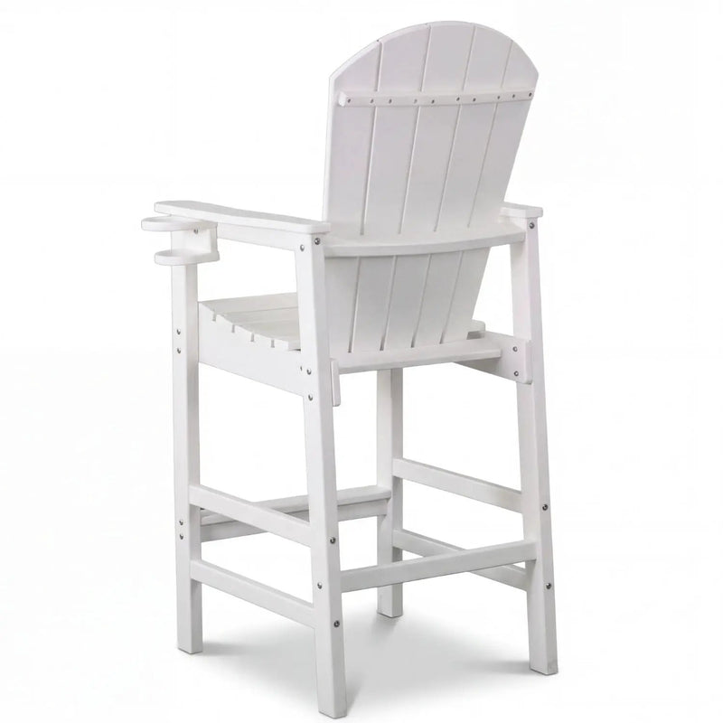 Outdoor Bar Height Adirondack Patio Chair With Cup Holder And Armrests All Weather UV Resistant - White by HouseOfZazla