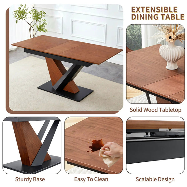 Dining Table, Scratch Resistant, Cross Geometric Legs For Kitchen & Dining Room - Dark Walnut, photo 2 of 6