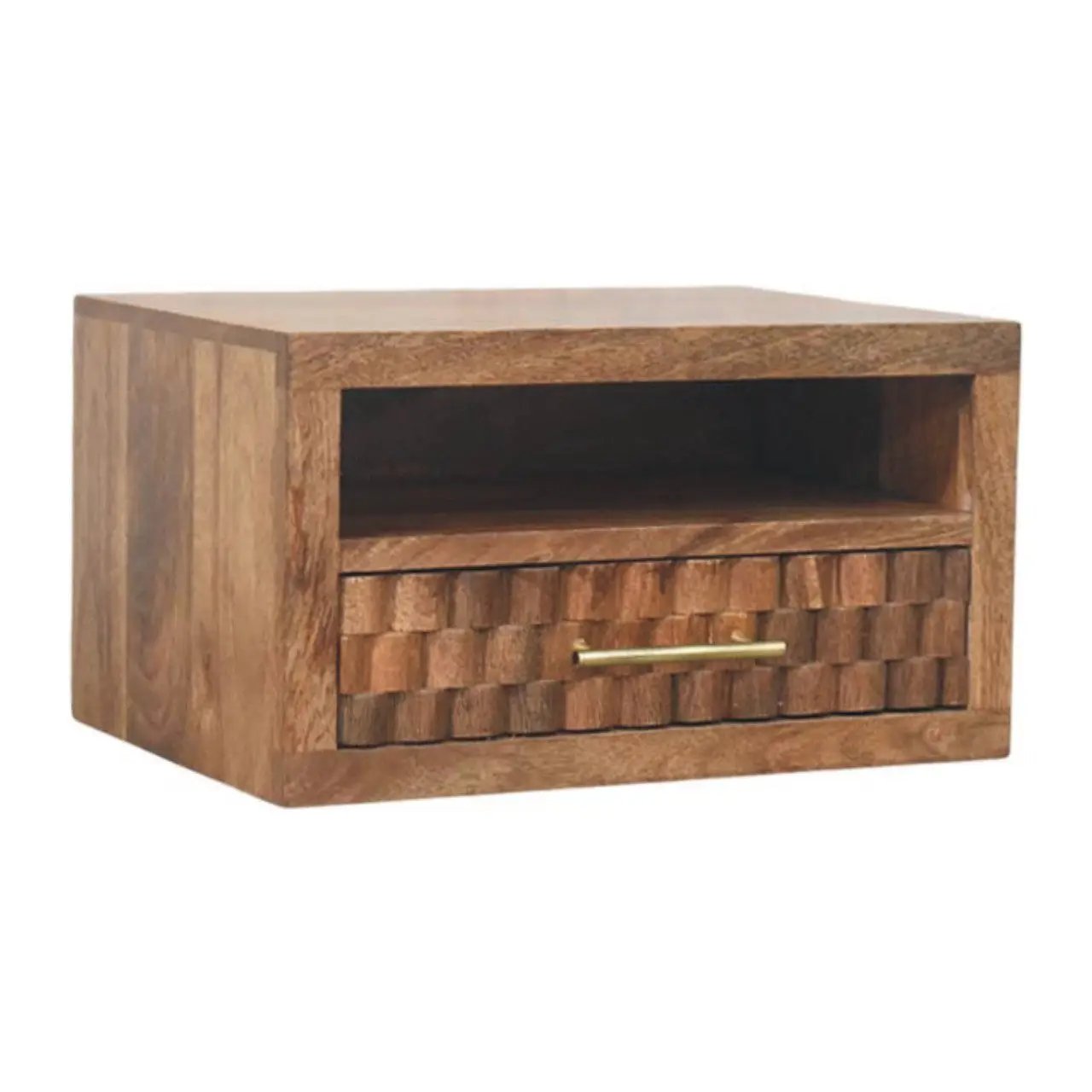 Solid Wood Arno Wall-Mounted Nightstand in Golden Teak by HouseOfZazla