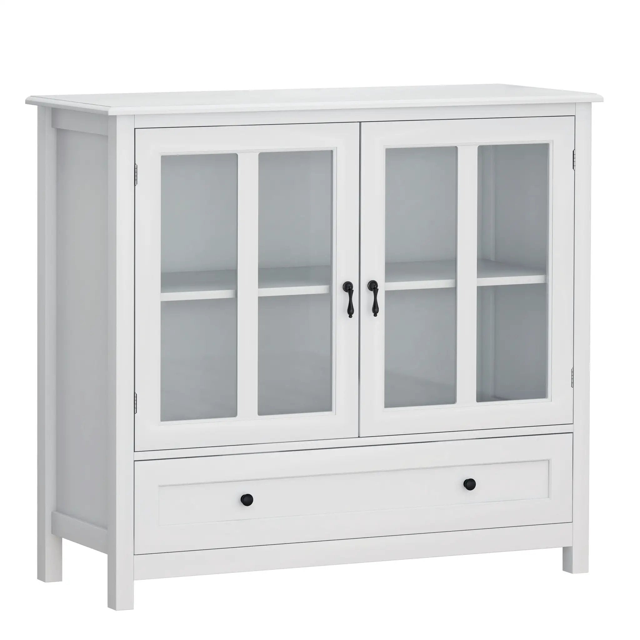 Buffet Storage Cabinet with Double Glass Doors and Unique Bell Handle by HouseOfZazla