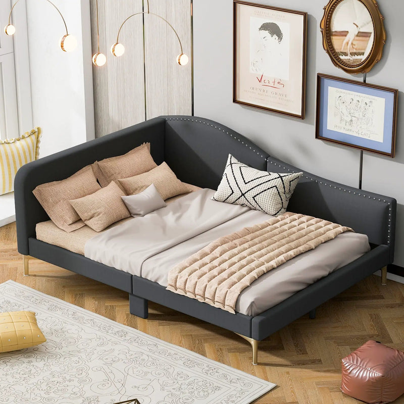 Upholstered Daybed With Headboard And Armrest, Support Legs by Unique Piece Furniture