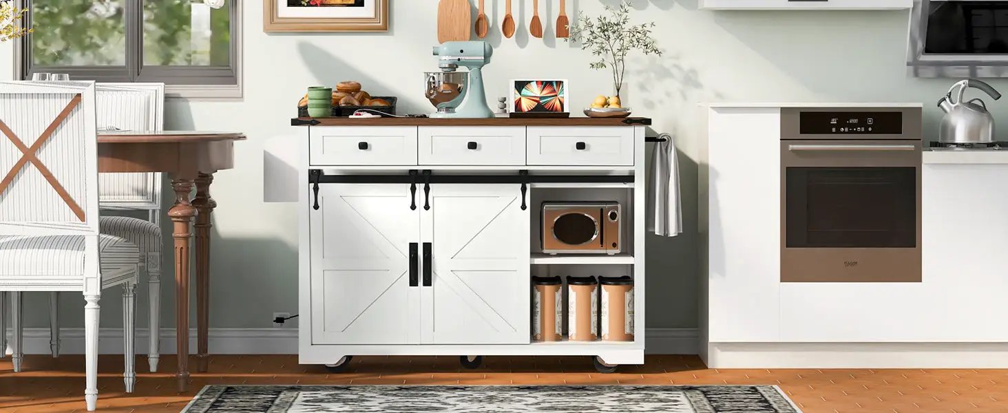 K&K 53.7" Farmhouse Kitchen Island with Power Outlet by HouseOfZazla