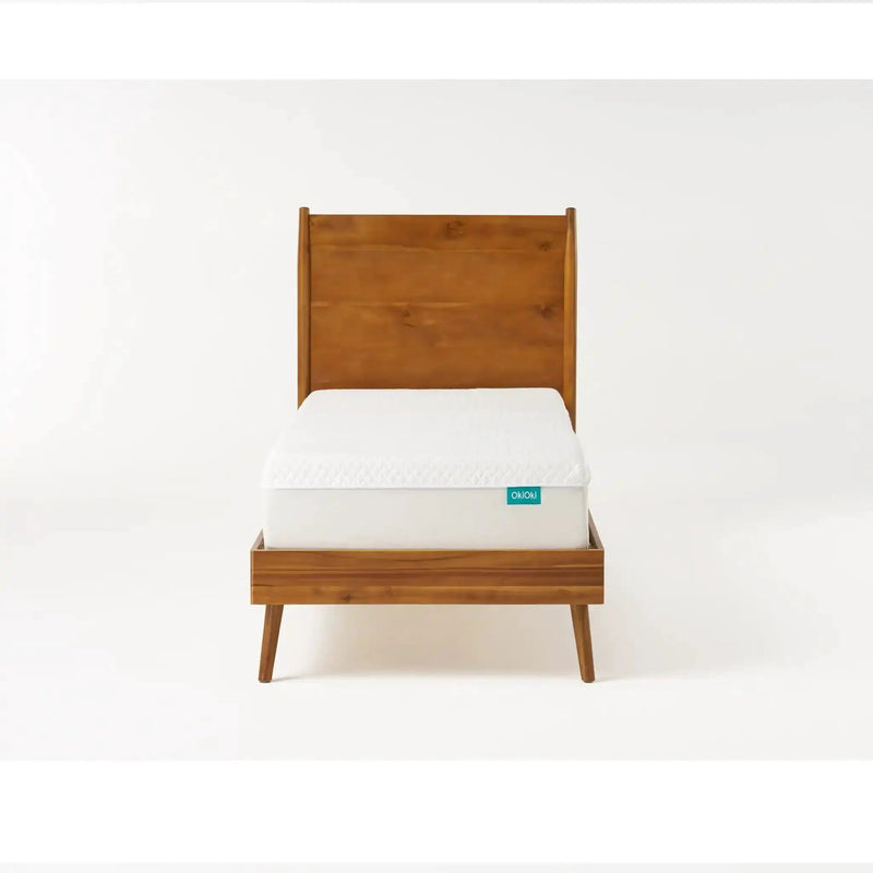 Okioki Mid-Century Natural Stained Solid Acacia Wood Bed by HouseOfZazla