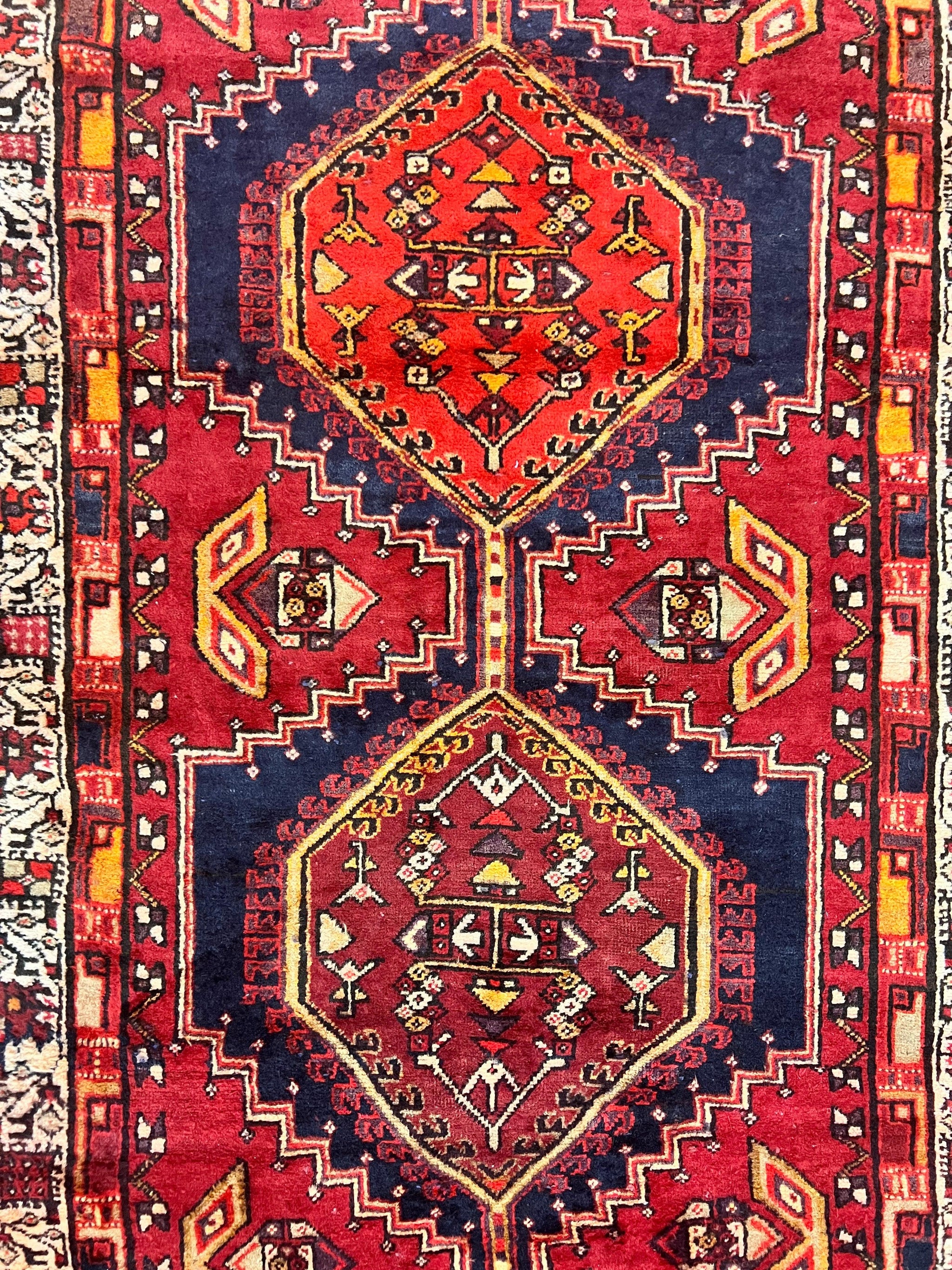 Persian Heriz Runner Rug 3.7 x 11, Persian Tribal Runner, Handmade Wool, Medallions, Geometric, Red, Antique Vintage Hand Knotted Rug by Jewel Rugs
