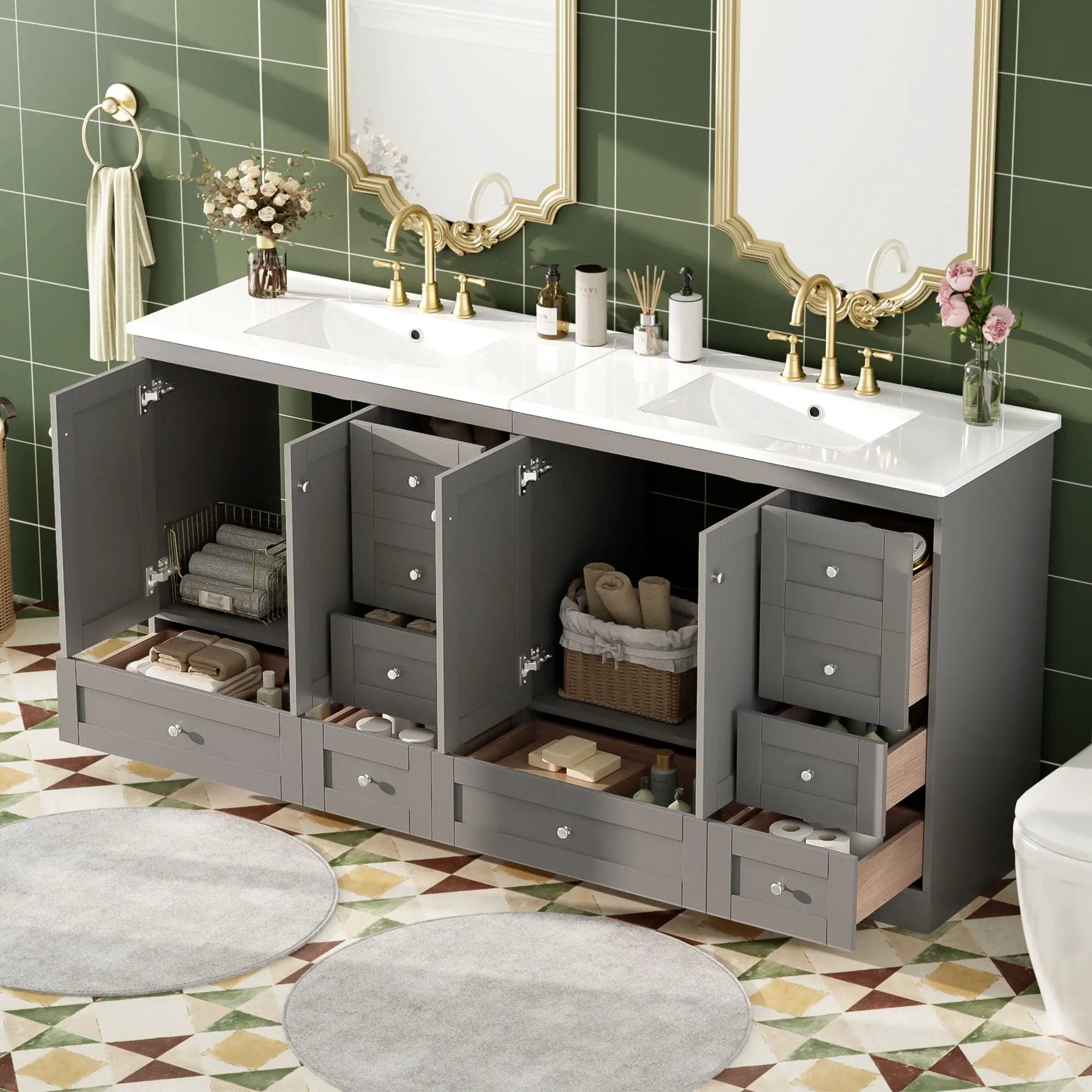Shaker Free Standing Bathroom Vanity Cabinet & Sink, Soft Close Drawers, Soft Close Doors by HouseOfZazla