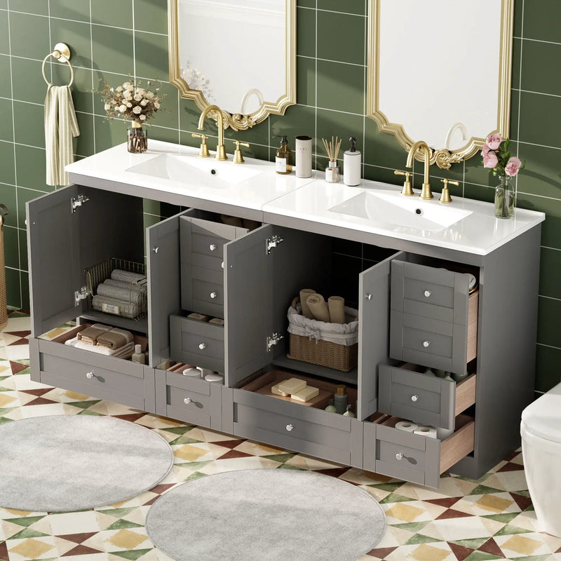 Shaker Free Standing Bathroom Vanity Cabinet & Sink, Soft Close Drawers, Soft Close Doors by HouseOfZazla