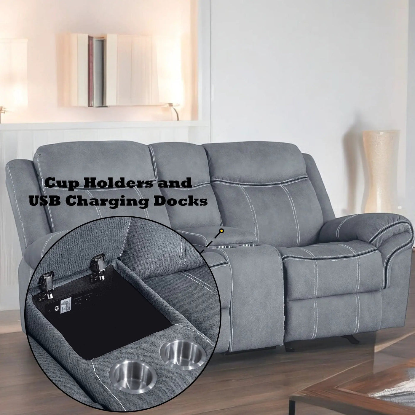 Zubaida Two Tone Recliner Loveseat with USB Port Console by HouseOfZazla