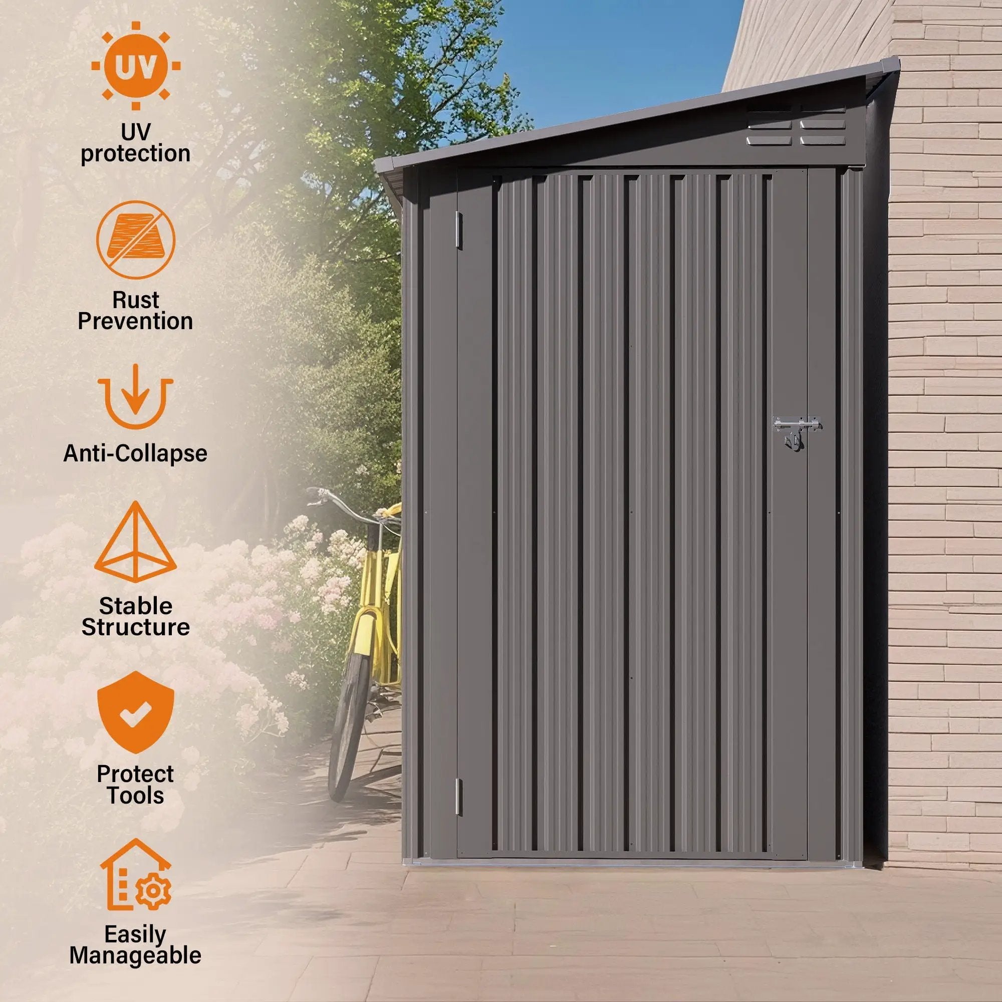 Lean To Shed With Windows, Tool House With Sloping Roof With 2 Vents And 1 Side Open Door For Backyard - Gray by HouseOfZazla