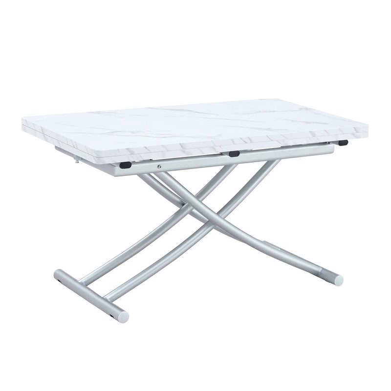 Modern Minimalist Multifunctional Lift Table With Metal Legs - White / Silver by Unique Piece Furniture
