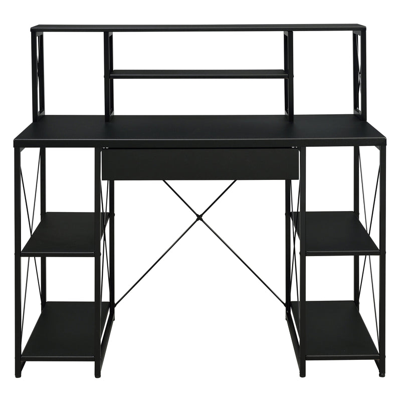 Black Office Desk with Open Shelves and Hutch - Black, photo 3 of 8