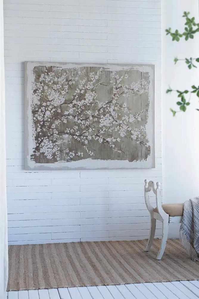 Large Cherry Blossom Canvas Art Print, Home Decor Accent Piece - Gray / White Matte by Unique Piece Furniture