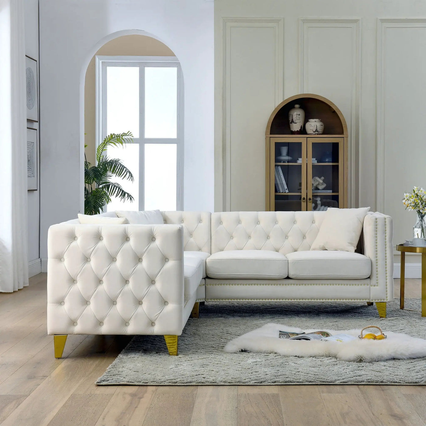 L-Shaped Corner Sofa, 5 Seater Sectional With Tufted Design by HouseOfZazla