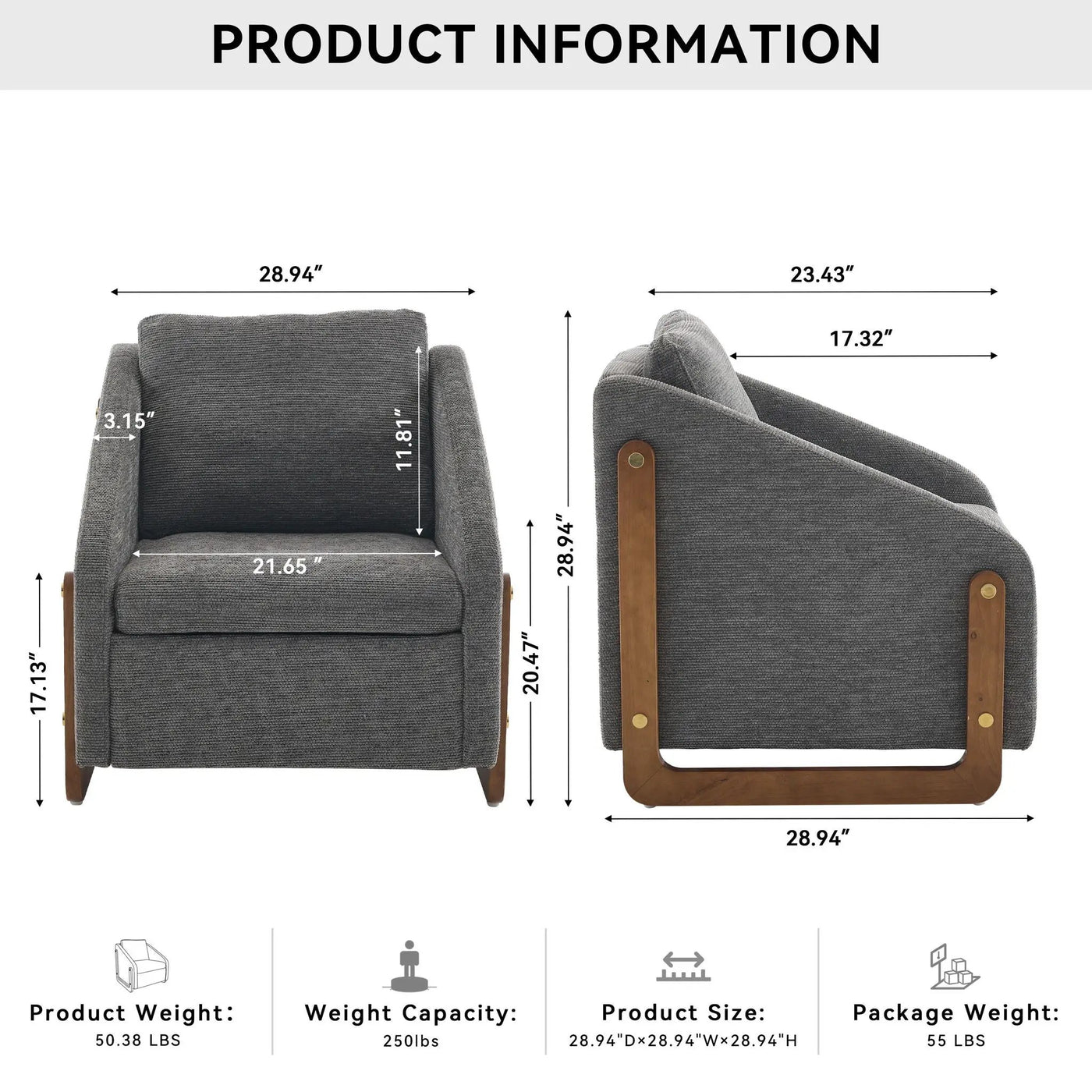 Modern Upholstered Armchair With Wooden Side Frame by HouseOfZazla