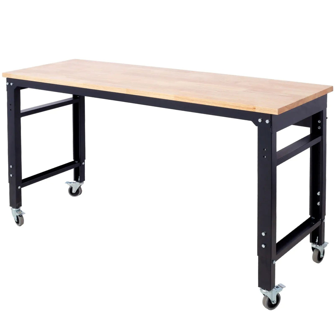 Wide Rolling Workbench For Garage, Adjustable Height, Workshop Tool Bench, Metal With Rubber Wood Top by HouseOfZazla