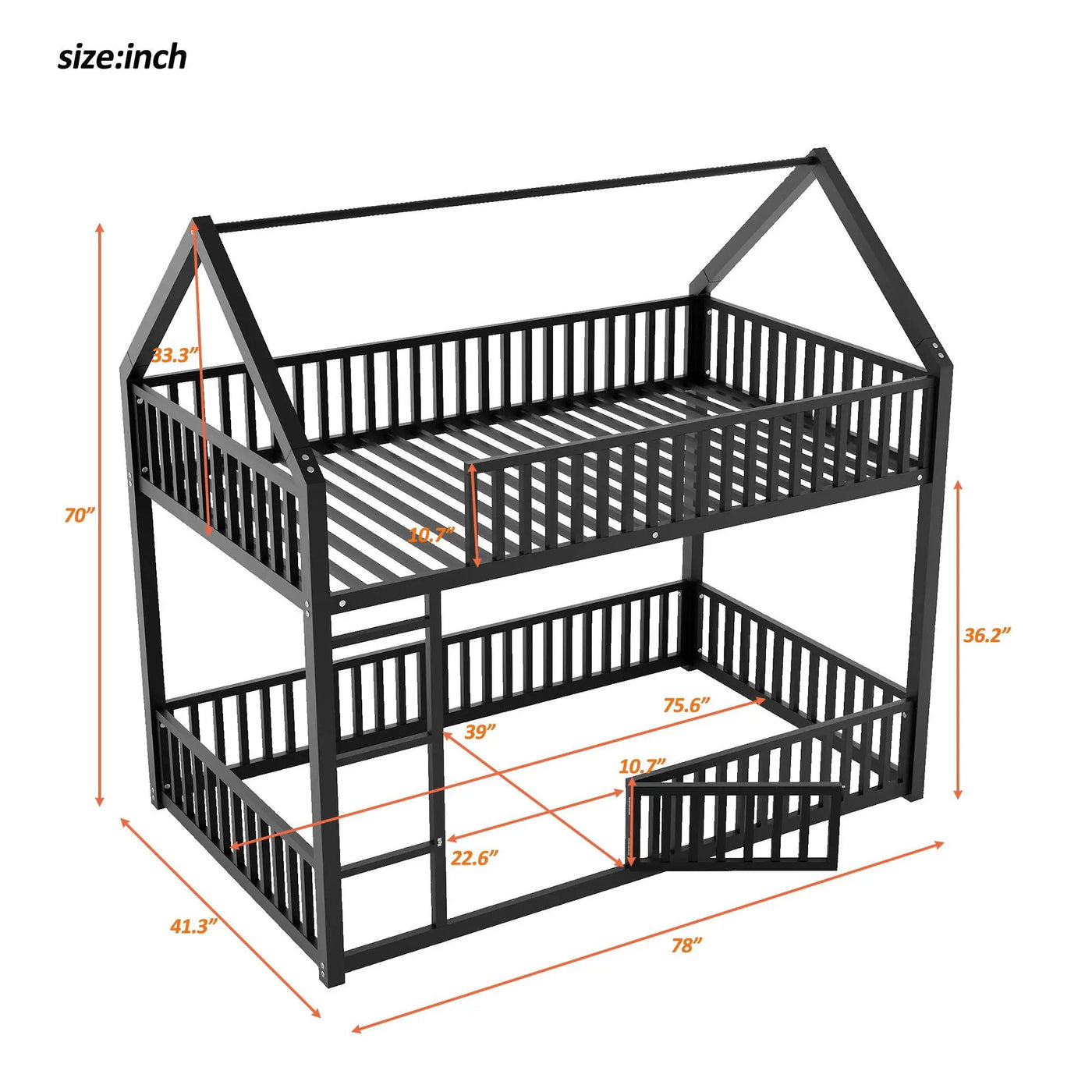 Metal House Bunk Bed With Fence And Door by HouseOfZazla