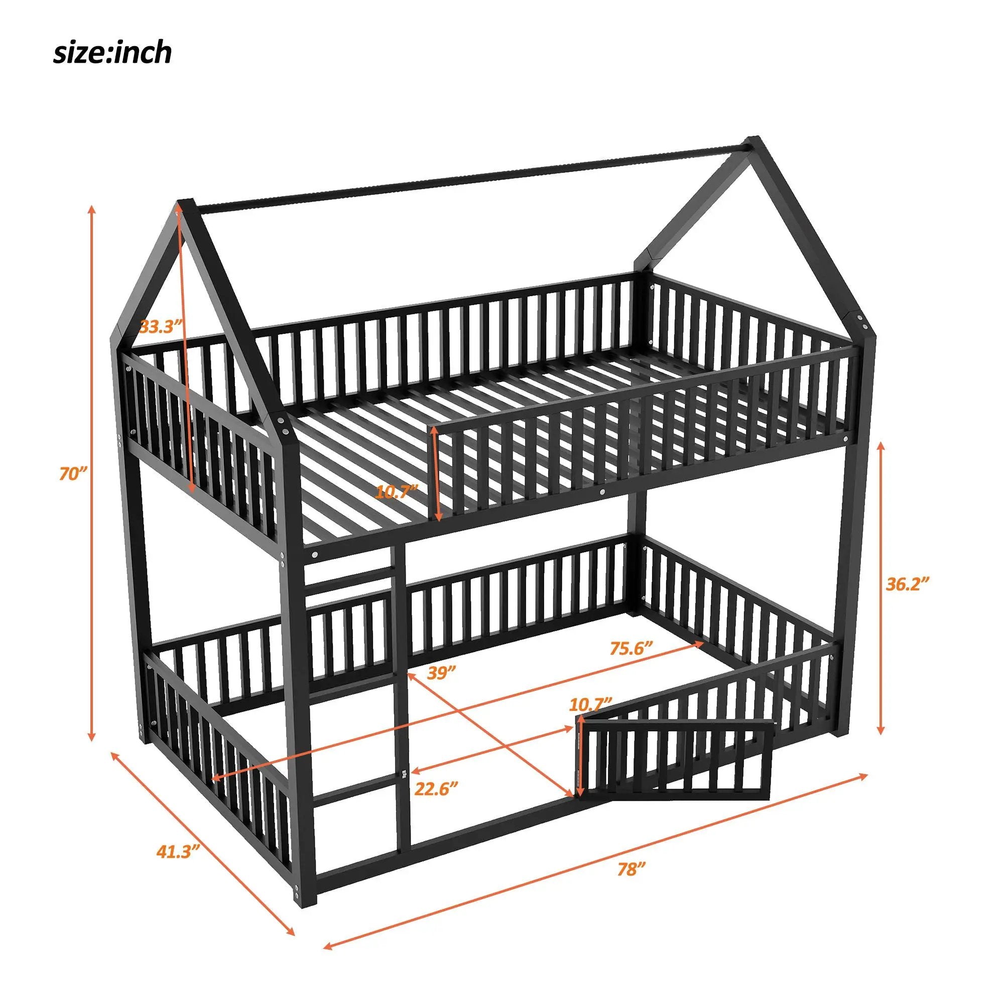 Metal House Bunk Bed With Fence And Door by HouseOfZazla