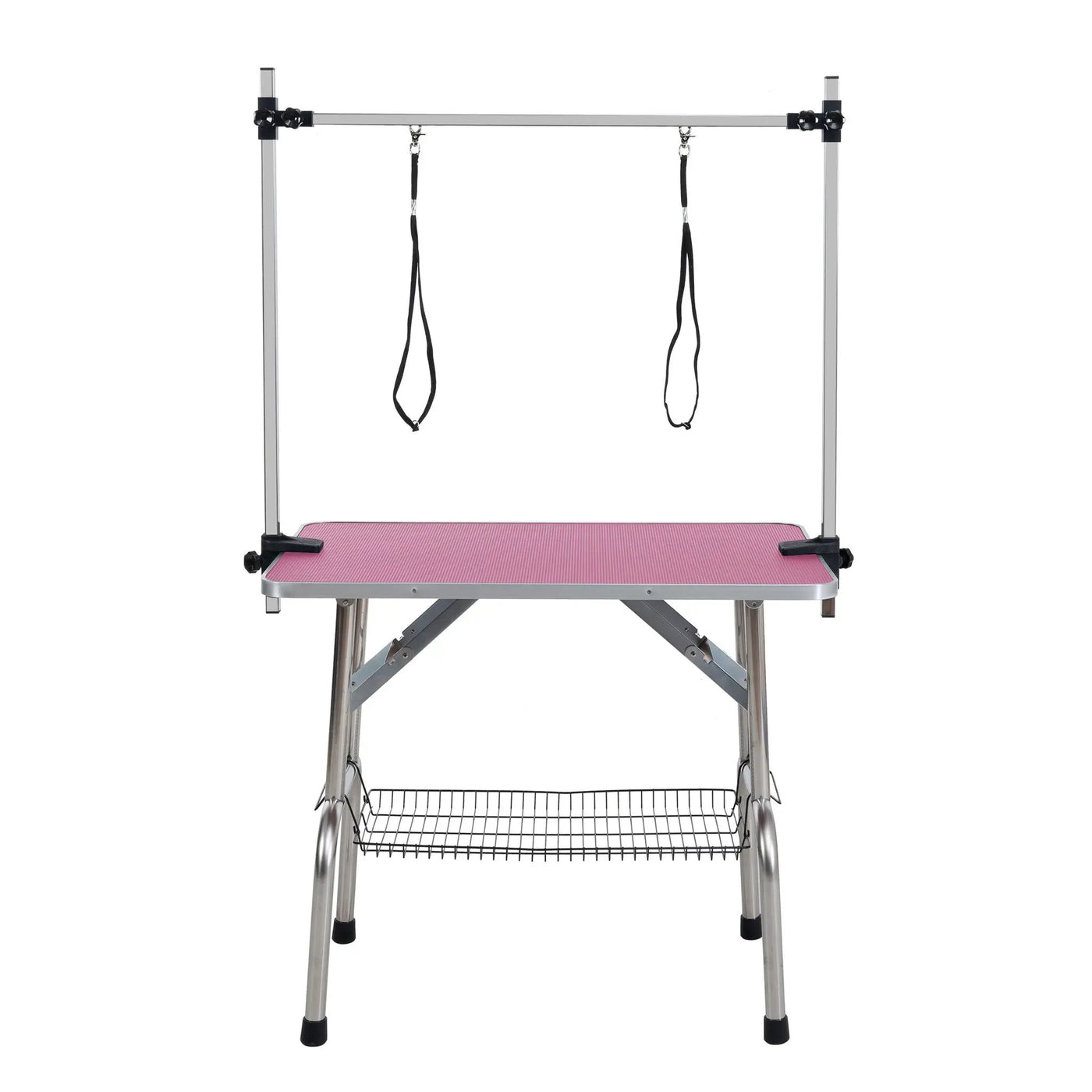 Folding Dog Pet Grooming Table Stainless Steel Frame Rubber Mat On Board With Adjustable Arm And Clamps Pet Dog Cat Grooming Table by HouseOfZazla