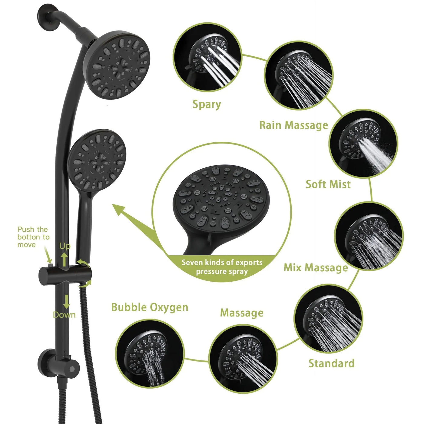 Multi Function Dual Shower Head Shower System With 4.7" Rain Showerhead, 7 Function Hand Shower, Adjustable Slide Bar by HouseOfZazla