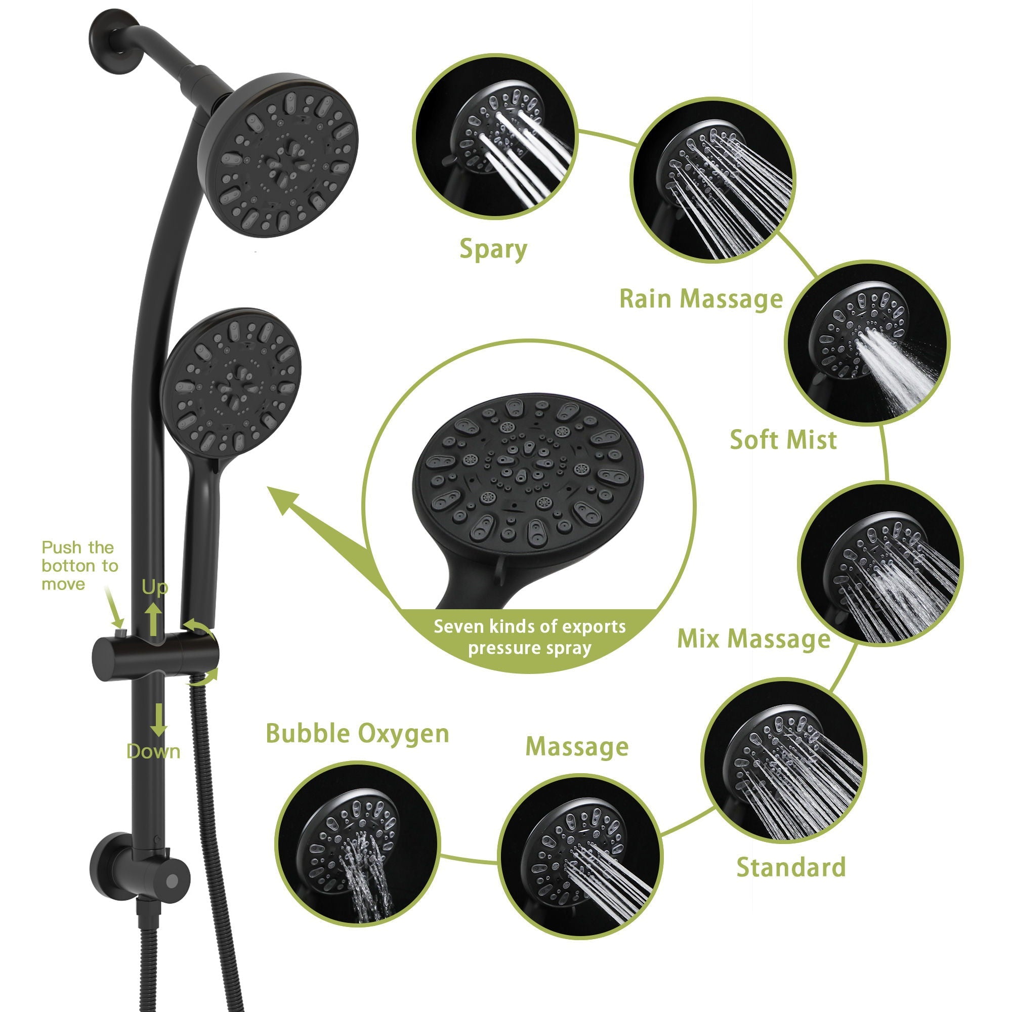 Multi Function Dual Shower Head Shower System With 4.7" Rain Showerhead, 7 Function Hand Shower, Adjustable Slide Bar by HouseOfZazla