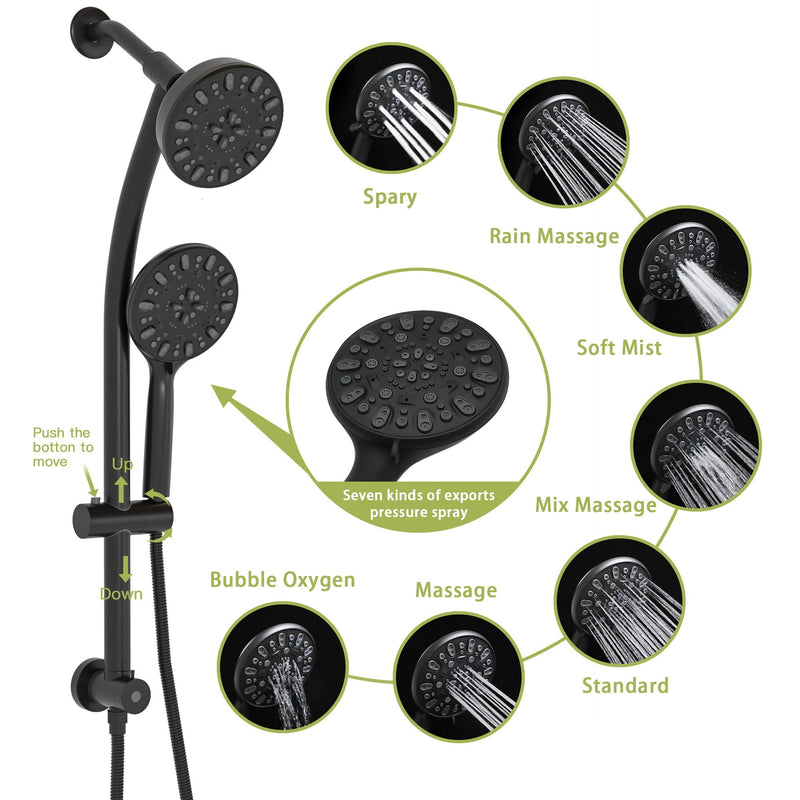 Multi Function Dual Shower Head Shower System With 4.7" Rain Showerhead, 7 Function Hand Shower, Adjustable Slide Bar by HouseOfZazla