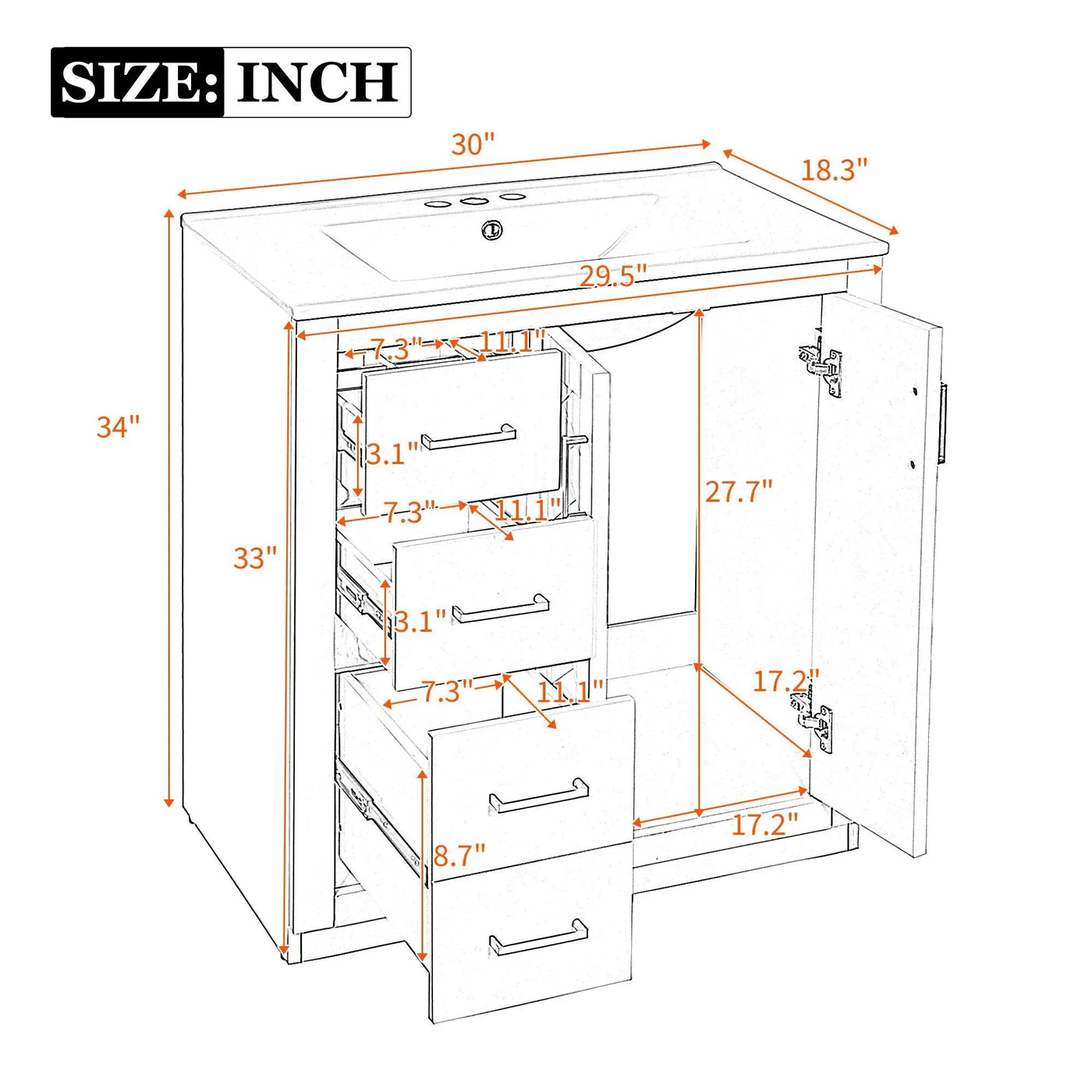 Ceramic Sink Combo, Freestanding Vanity Set With 3 Drawers & Soft Closing Doors by HouseOfZazla